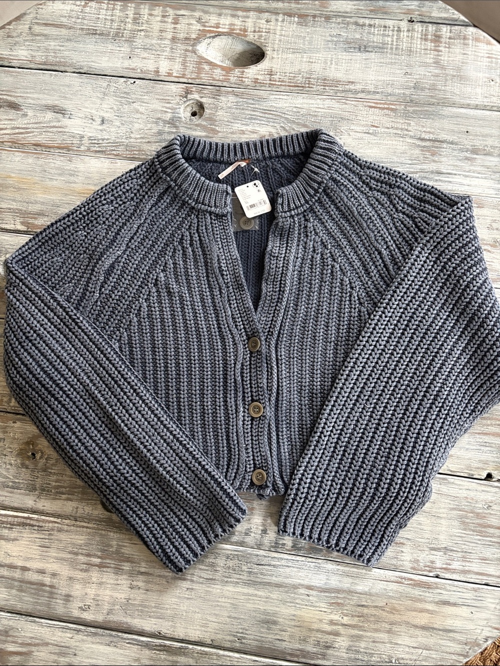 NWT, Free People 100% denim blue cotton cardigan, XL